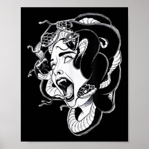 Medusa Blackwork Tattoo Flash Poster