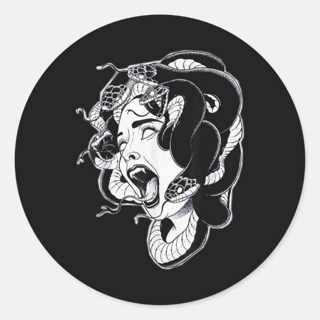 Medusa Blackwork Tattoo Flash Runder Aufkleber (Vorderseite)