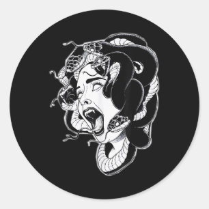 Medusa Blackwork Tattoo Flash Runder Aufkleber