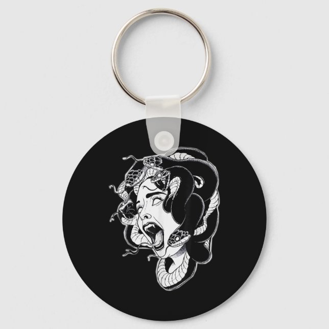 Medusa Blackwork Tattoo Flash Schlüsselanhänger (Vorderseite)