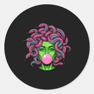 Medusa bläst Bubble-Gum P Kunst Mythologie Design Runder Aufkleber