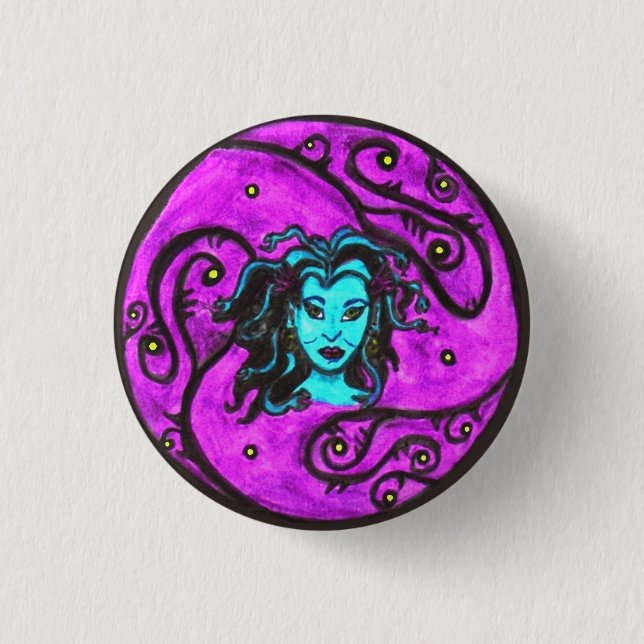 Medusa-blauer Knopf Button (Vorderseite)