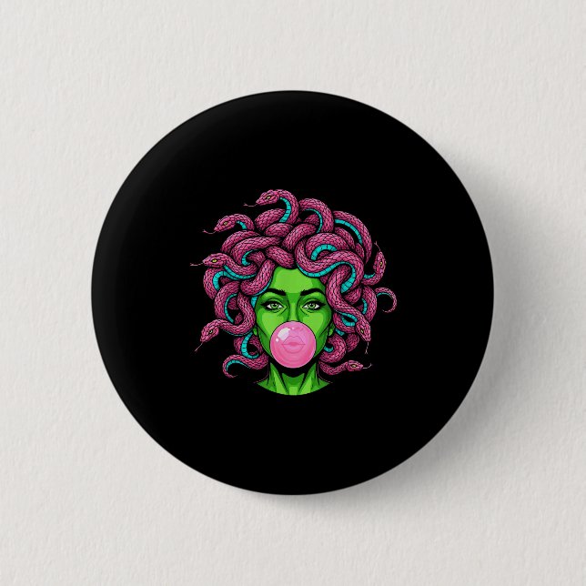 Medusa Blowing Bubblegum P Art Mythology Design  Button (Vorderseite)