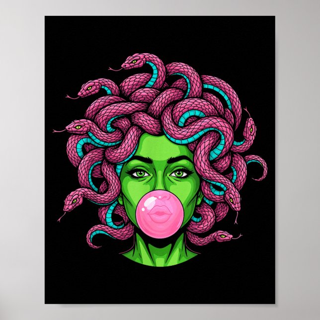 Medusa Blowing Bubblegum P Art Mythology Design  Poster (Vorne)