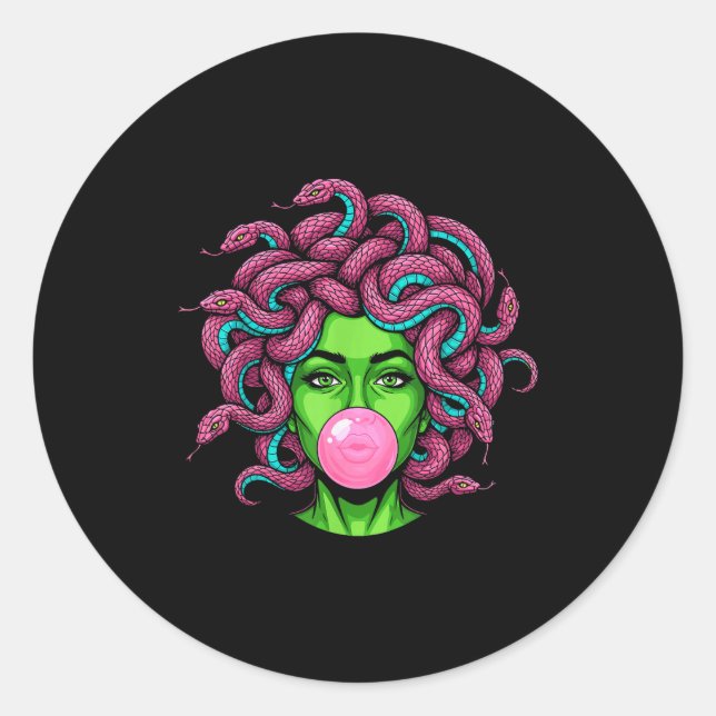 Medusa Blowing Bubblegum P Art Mythology Design  Runder Aufkleber (Vorderseite)