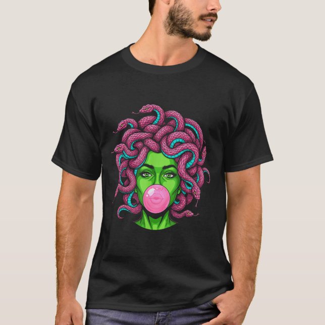 Medusa Blowing Bubblegum P Art Mythology Design  T-Shirt (Vorderseite)