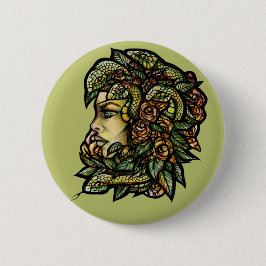 Medusa Green Snakes Gorgon Button