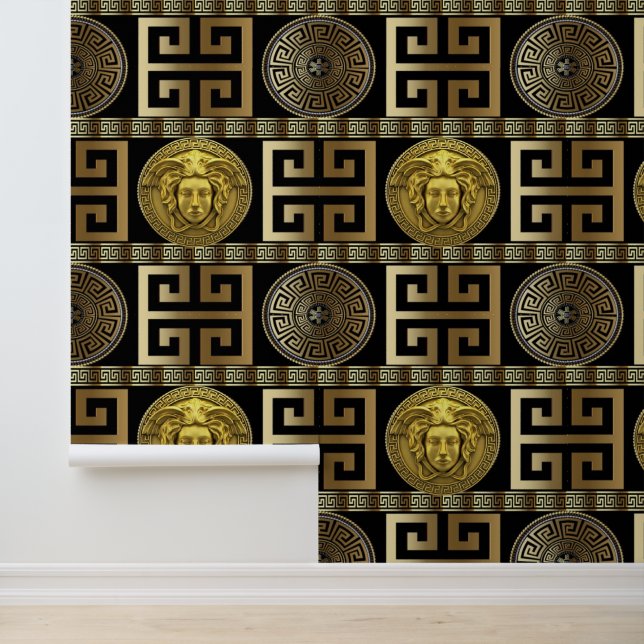 Medusa Griechisches Schlüsselgold für Black Design Tapete (Anwendung)