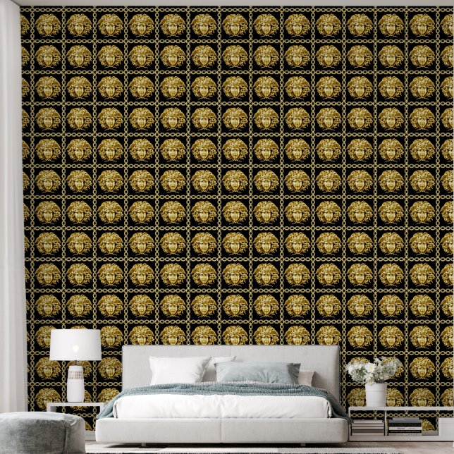 Medusa in Chains Gold im Black Designer Tapete (Schlafzimmer)