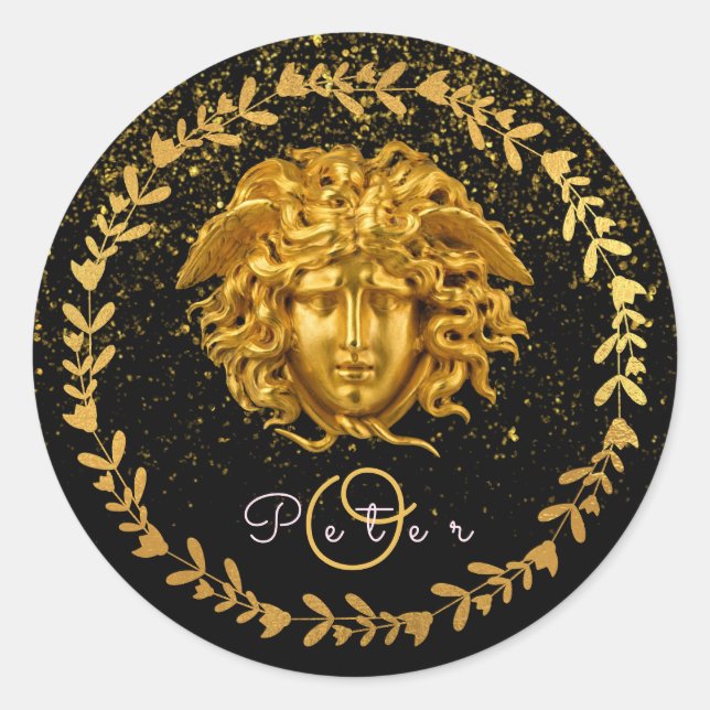 Medusa Mask Gold Glitzer Medusa Haute Couture Runder Aufkleber (Vorderseite)