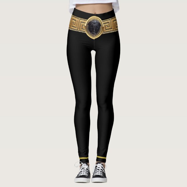 Medusa Noire und griechischer Schlüssel zu den Leg Leggings (Vorderseite)