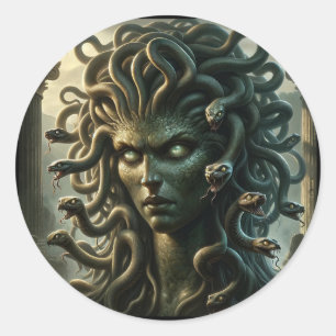 Medusa Starren des Todes Kopf der Schlangen Runder Aufkleber