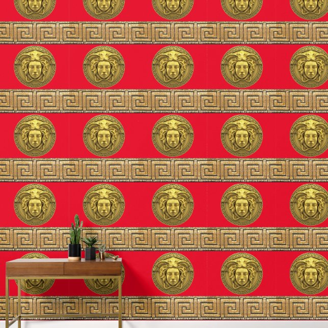 Medusa und griechisches Schlüsselgold auf RED Desi Tapete (Hausflur)