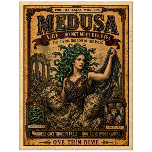 Medusa, Vintage Zirkusmonster Postkarte
