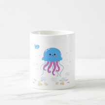 Méduse bleue avec tentacules roses Café Mug
