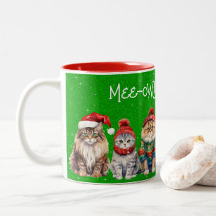 Mee-owy Weihnachten Festliche Katzen auf grünem Gl Zweifarbige Tasse