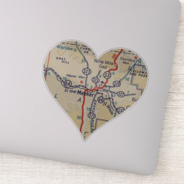 Meeker CO Retro Map Aufkleber (Detail)