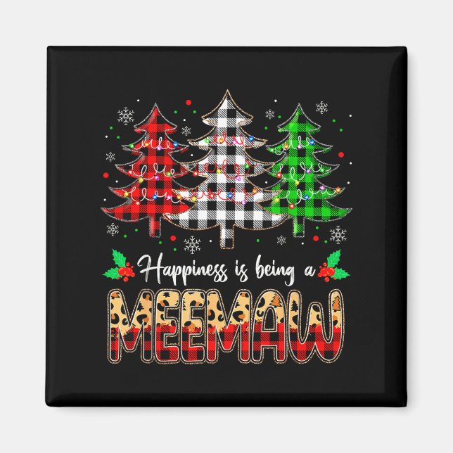 Meemaw Christmas Tree Xmas Buffalo Plaid Red White Magnet (Vorne)