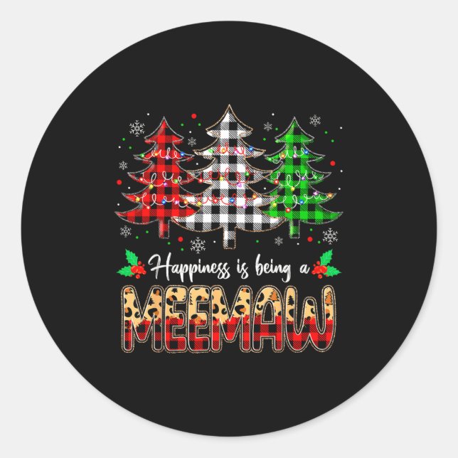 Meemaw Christmas Tree Xmas Buffalo Plaid Red White Runder Aufkleber (Vorderseite)