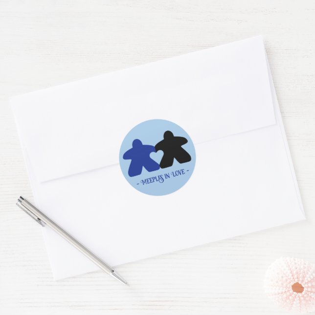 Meeples en amour, autocollants bleus et noirs (Enveloppe)