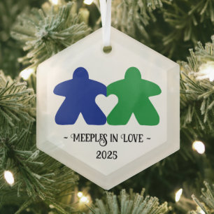 Meeps en Amour, Bleu & Vert Ornement en Verre