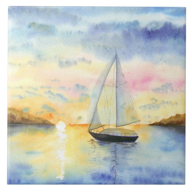 Meer bei Sonnenuntergang Fliese (Vorderseite)