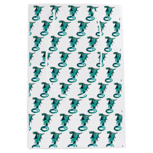 Meer Blau Drache Fantasy Mythische Kunst Weiß Mittlere Geschenktüte