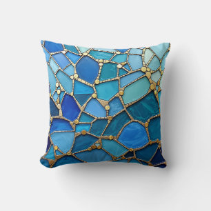 Meer der Wellen Blaue und goldene Mosaik-Fine-Art Kissen