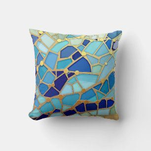 Meer der Wellen Blaue und goldene Mosaik-Fine-Art Kissen