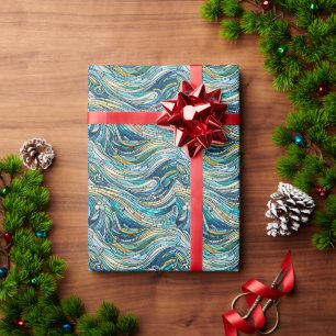 Meer der Wellen Teal-Mosaik-Kunst Geschenkpapier
