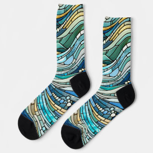 Meer der Wellen Teal-Mosaik-Kunst Socken