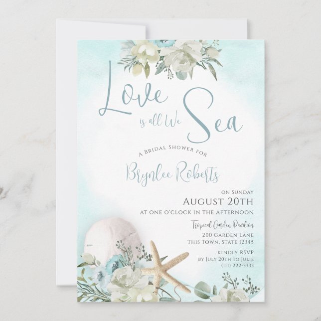 Meer ist Liebe Brautparty Floral Beach Einladung (Vorderseite)