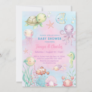 Meer Leben / Ozean Leben Mädchen Baby Shower Einla Einladung