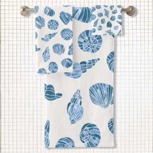 Meer Muschel Aquarell Nautilus Küstenblau Badhandtuch Set