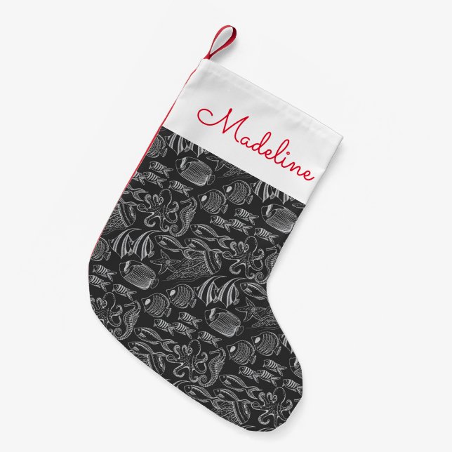 Meer-Muster | addieren Ihren Namen Kleiner Weihnachtsstrumpf (Vorderansicht (hängend))