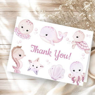 Meer Ozean Baby Shower Mädchen Rosa Gefaltete Dank Dankeskarte