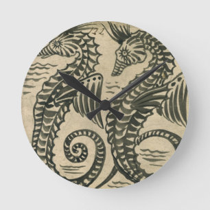 Meer-Pferd (w/c auf Papier) Runde Wanduhr