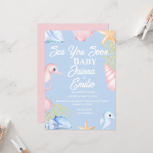 Meer Pink Blau Babyparty Einladung