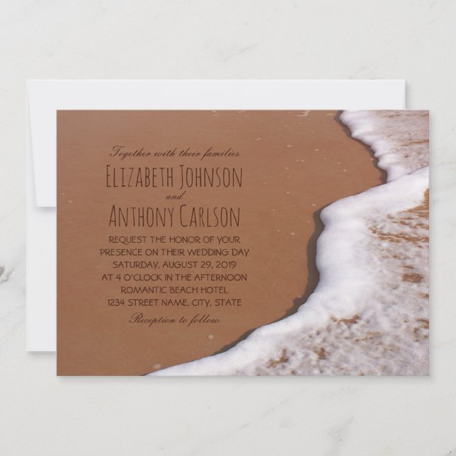 Meer Sand und Wellen Beach Hochzeit Einladung (Vorderseite)