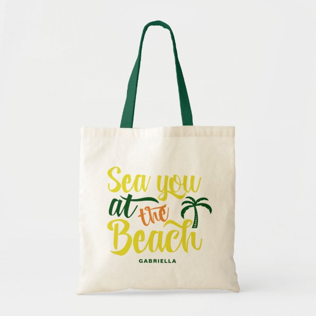 Meer Sie am Strand-Sommer-Zitat personalisiert Tragetasche (Vorne)