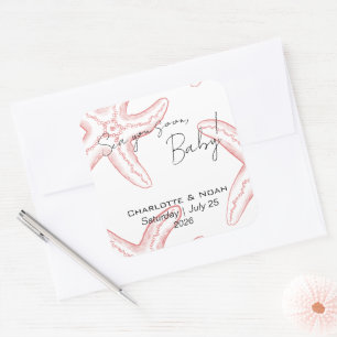Meer Sie bald Baby Shower Favor Quadratischer Aufkleber