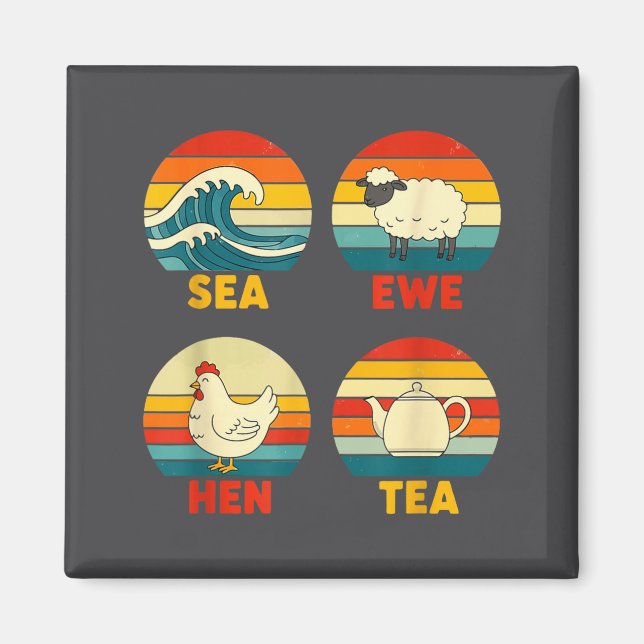 Meer Sonnenuntergang Henne Zitat Tee Ewe Magnet (Vorne)