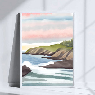 Meer Strand Küsten-Wasserfarbenmalerei Poster