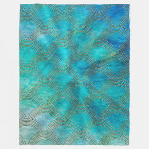 Meer- und Meerjungenskala in Aqua und Gold Fleecedecke