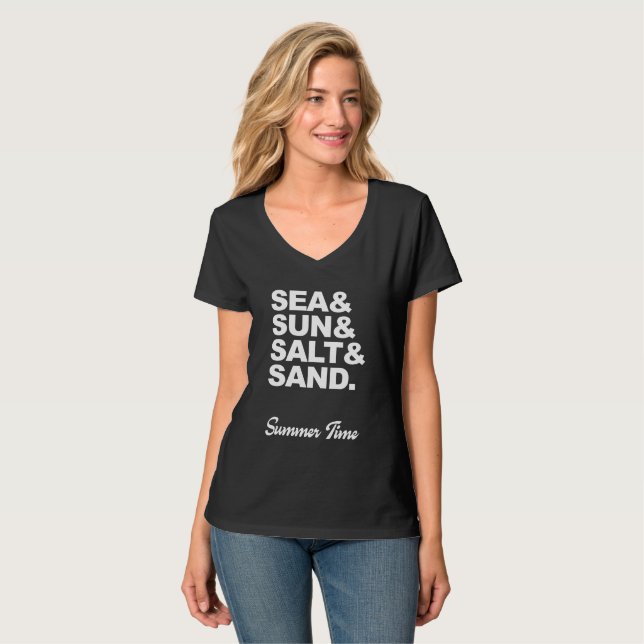 Meer und Sonne und Salz und Sand Sommerzeit T-Shirt (Vorderseite Vollansicht)