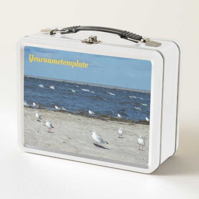 Meer, Wasser, Möwen, Vögel, Reisen, Blau, Himmel, Metall Brotdose (Vorderseite)