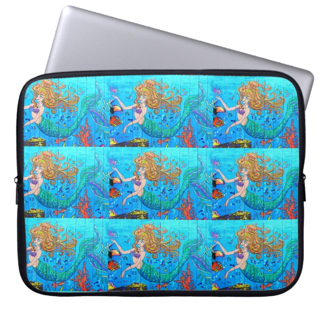Meeräugchen auf blauem Ärmel Laptopschutzhülle (Vorderseite)
