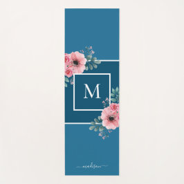 Meerblau | Aquarellfarben Blume Monogramm Yoga Mat Yogamatte