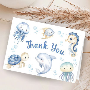 Meerblaue Ozean-Junge-Baby-Shower-gefaltete Dankes Dankeskarte