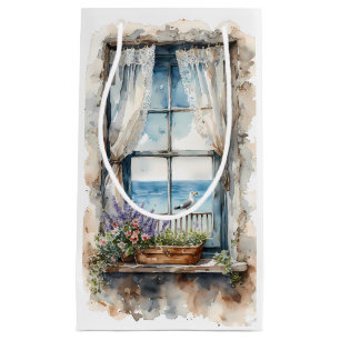 Meerblick aus dem Fenster Aquarell-Küstenlandschaf Kleine Geschenktüte